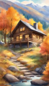 watercolor Mountain Cabin Autumn Aesthetic Idea 4