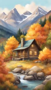 watercolor Mountain Cabin Autumn Aesthetic Idea 5