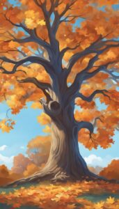 Autumn oak tree background wallpaper illustration 1