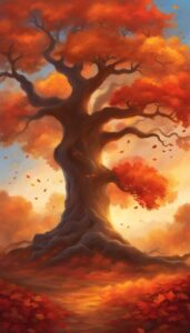 Autumn oak tree background wallpaper illustration 2