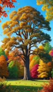 Autumn oak tree background wallpaper illustration 3