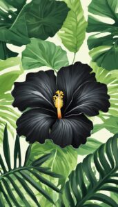 Black Dark Hibiscus Flower background aesthetic wallpaper illustration 2