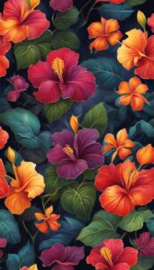 Black Dark Hibiscus Flower background aesthetic wallpaper illustration 3