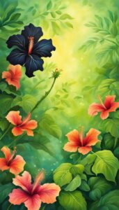 Black Dark Hibiscus Flower background aesthetic wallpaper illustration 4