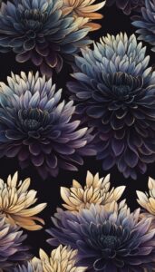 Black Dark Mum Chrysanthemum flower background aesthetic wallpaper illustration 2