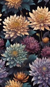 Black Dark Mum Chrysanthemum flower background aesthetic wallpaper illustration 3