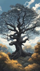 Black Dark oak tree background wallpaper illustration 1