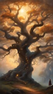 Black Dark oak tree background wallpaper illustration 3