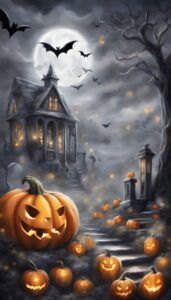 Black and White Halloween Decoration Aesthetic Background Illustration Wallpaper 2