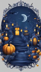 Blue Halloween Decoration Aesthetic Background Illustration Wallpaper 1