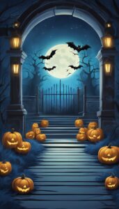 Blue Halloween Decoration Aesthetic Background Illustration Wallpaper 3