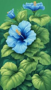 Blue Hibiscus Flower background aesthetic wallpaper illustration 1