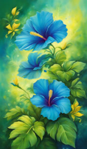 Blue Hibiscus Flower background aesthetic wallpaper illustration 2