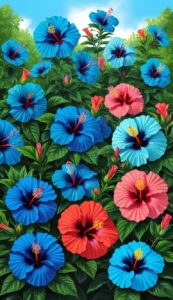 Blue Hibiscus Flower background aesthetic wallpaper illustration 3