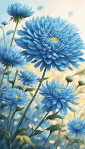 Blue Mum Chrysanthemum flower background aesthetic wallpaper illustration 1