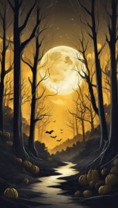 Gold and Black Halloween Decoration Aesthetic Background Illustration Wallpaper 1