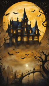 Gold and Black Halloween Decoration Aesthetic Background Illustration Wallpaper 2