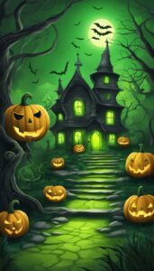 Green Halloween Decoration Aesthetic Background Illustration Wallpaper 1