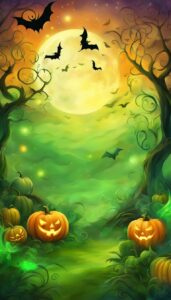 Green Halloween Decoration Aesthetic Background Illustration Wallpaper 3