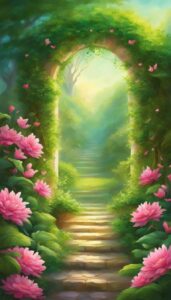 Green and Pink Flowers background wallpaper illustration 2