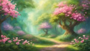 Green and Pink Flowers background wallpaper illustration 4