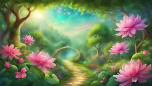 Green and Pink Flowers background wallpaper illustration 5