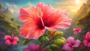 Landscape Hibiscus Flower background aesthetic wallpaper illustration 2