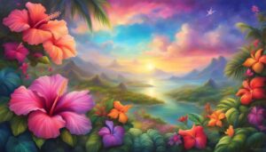 Landscape Hibiscus Flower background aesthetic wallpaper illustration 3