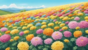 Landscape Mum Chrysanthemum flower background aesthetic wallpaper illustration 2