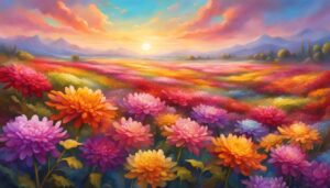 Landscape Mum Chrysanthemum flower background aesthetic wallpaper illustration 4