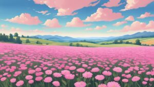 Landscape Pink Flowers background wallpaper illustration 1