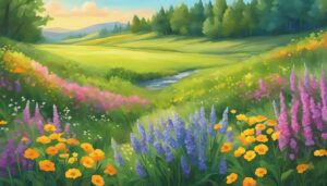 Landscape Romantic Flowers aesthetic wallpaper background illustration 2