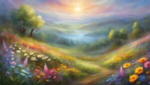 Landscape Romantic Flowers aesthetic wallpaper background illustration 3