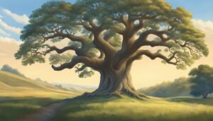 Landscape oak tree background wallpaper illustration 1