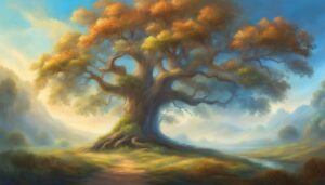 Landscape oak tree background wallpaper illustration 3