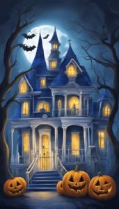 Navy Blue Halloween Decoration Aesthetic Background Illustration Wallpaper 1