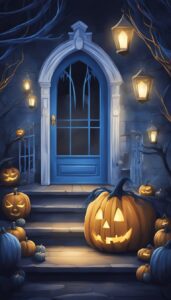 Navy Blue Halloween Decoration Aesthetic Background Illustration Wallpaper 2