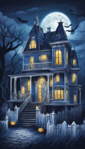 Navy Blue Halloween Decoration Aesthetic Background Illustration Wallpaper 3