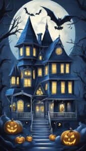 Navy Blue Halloween Decoration Aesthetic Background Illustration Wallpaper 4