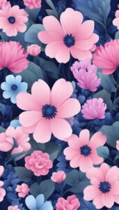 Navy Blue and Pink Flowers background wallpaper illustration 1