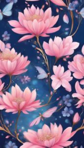 Navy Blue and Pink Flowers background wallpaper illustration 2