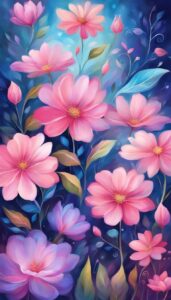 Navy Blue and Pink Flowers background wallpaper illustration 3