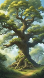 Old oak tree background wallpaper illustration 2