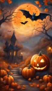 Orange Halloween Decoration Aesthetic Background Illustration Wallpaper 2