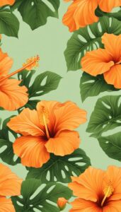 Orange Hibiscus Flower background aesthetic wallpaper illustration 1