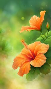 Orange Hibiscus Flower background aesthetic wallpaper illustration 2