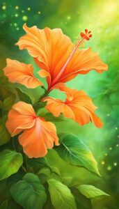 Orange Hibiscus Flower background aesthetic wallpaper illustration 3