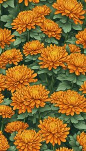 Orange Mum Chrysanthemum flower background aesthetic wallpaper illustration 1