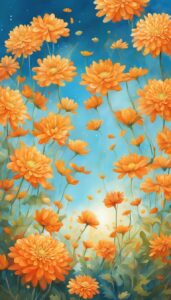 Orange Mum Chrysanthemum flower background aesthetic wallpaper illustration 2