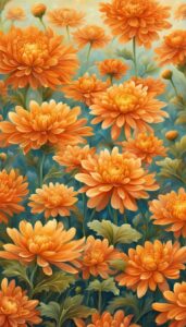 Orange Mum Chrysanthemum flower background aesthetic wallpaper illustration 3